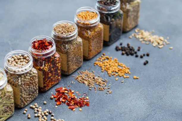 Spice use in homemade spice store in jars